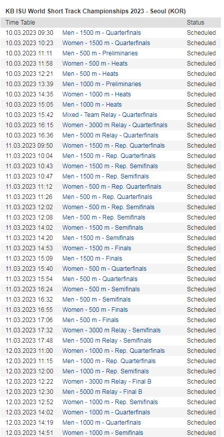2023短道速滑世锦赛赛程揭