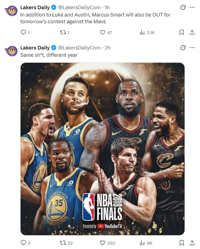 东契奇里夫斯伤退 湖人季后赛或由勒布朗单核出